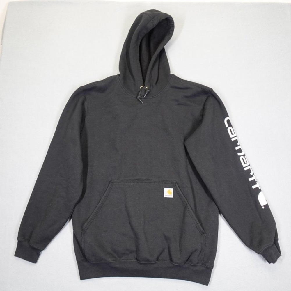 Carhartt Hoodie Men Medium Black Loose Fit Graphic Logo Pullover Sweatshirt